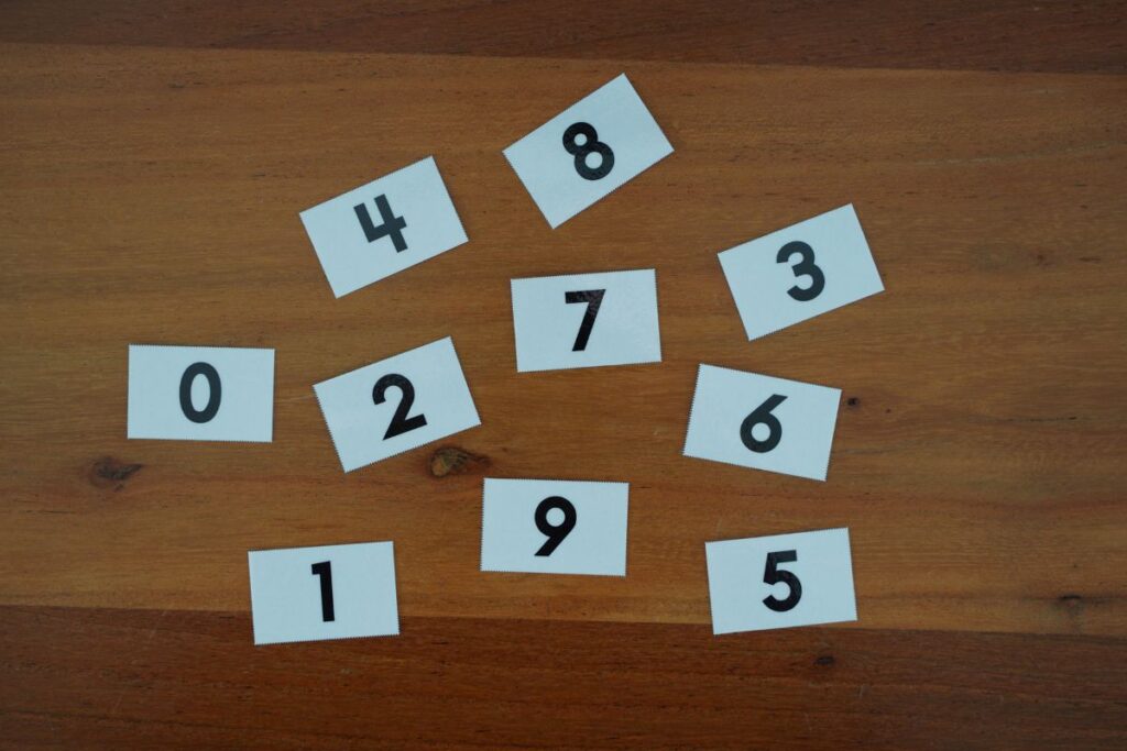 Montessori number cards 0–9 for creating DIY spindle boxes, a hands-on math activity for counting and number recognition.
