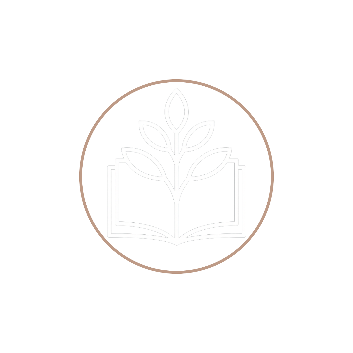 Circular logo for The Montessori Journal featuring an open book with a sprouting plant in the center, symbolizing growth and learning. The text ‘The Montessori Journal’ surrounds the image in an elegant serif font with green and beige tones.
