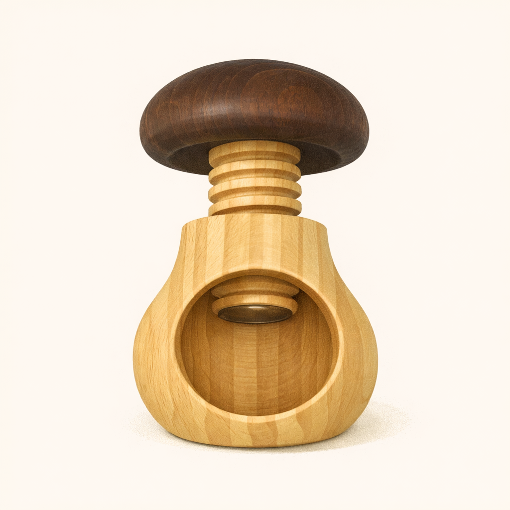 Wooden nutcracker used for Montessori practical life food preparation activities at home