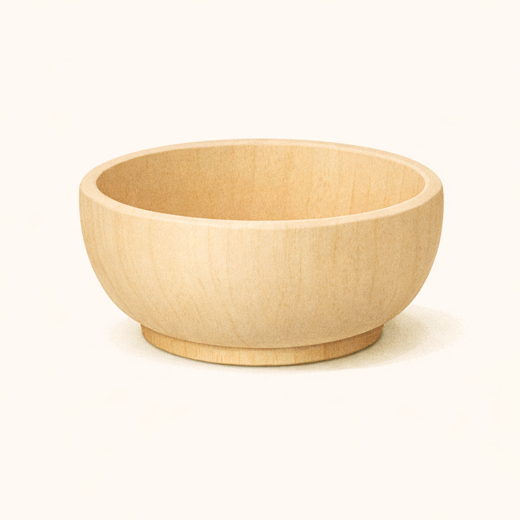 Small wooden bowl used for Montessori practical life food preparation activities at home